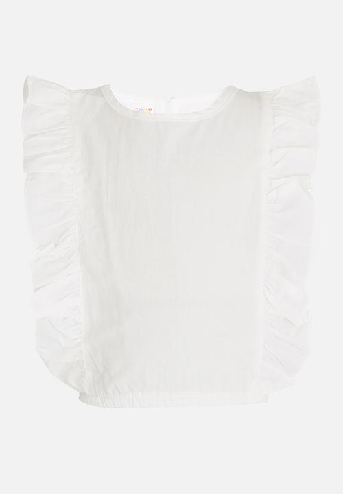 Pop Candy - Sleeveless Frill  Tee White