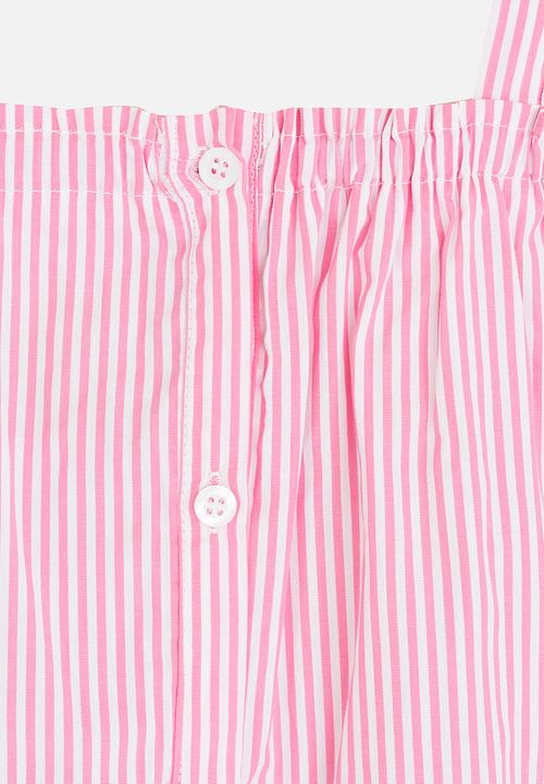 Pop Candy - Stripe Print Off Shoulder Top Pale Pink