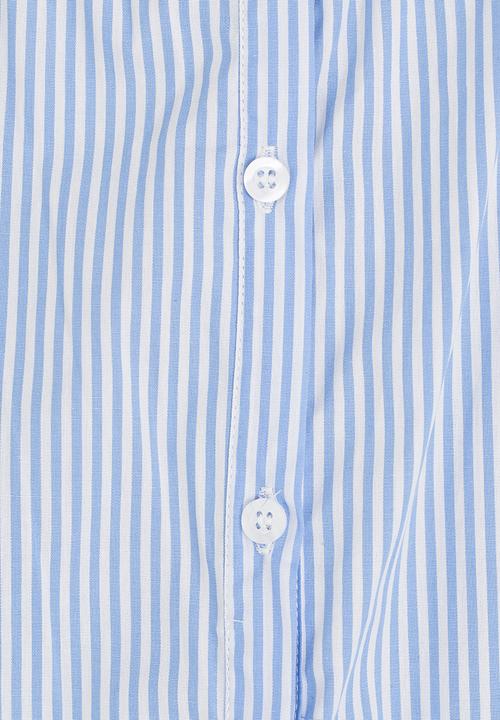 Pop Candy - Stripe Print Off Shoulder Top Blue