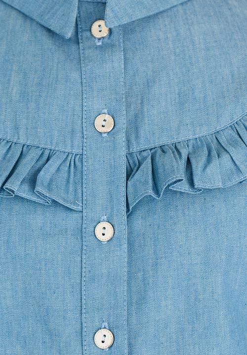 Rebel Republic - Frill Shirt Dress Mid Blue