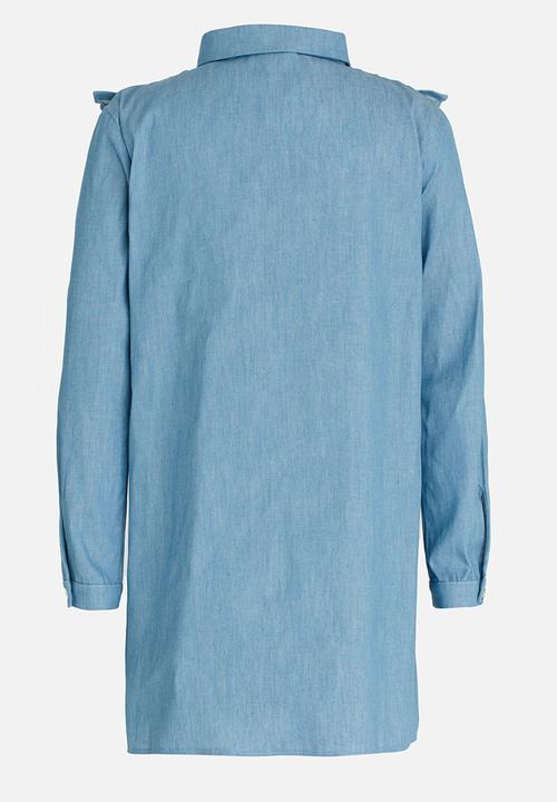 Rebel Republic - Frill Shirt Dress Mid Blue