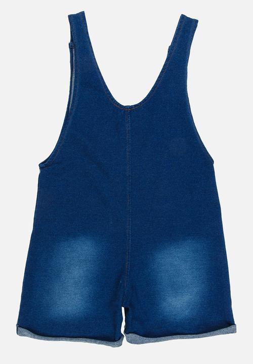 Pop Candy - Denim Romper with Patch Pockets Blue