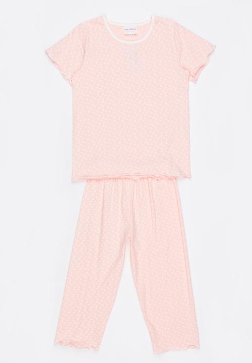 Pop Candy - Printed Pj Set - Pale Pink/white