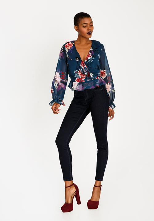 Forever21 - Printed Wrap Blouse Navy