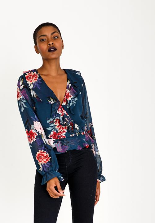 Forever21 - Printed Wrap Blouse Navy