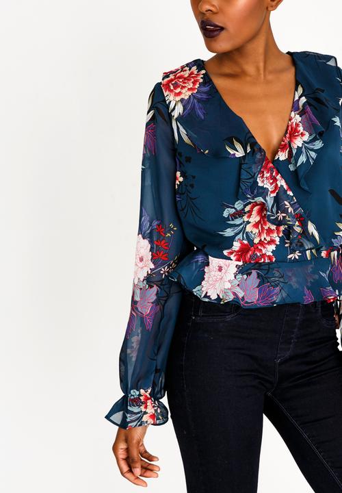 Forever21 - Printed Wrap Blouse Navy