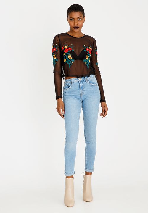 Forever21 - Embroidered Sheer Top Black
