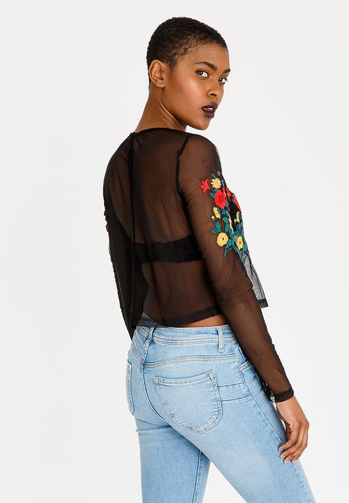 Forever21 - Embroidered Sheer Top Black