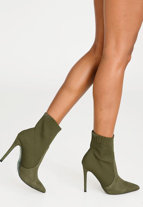 Pointed Stiletto Sock Boots Khaki Green 