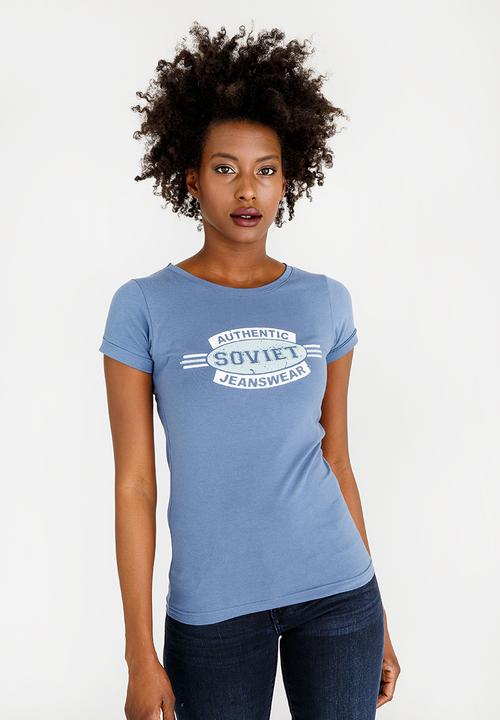 SOVIET - Cara Crew Neck T-Shirt Mid Blue