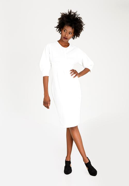 edit - 3/4 Lantern Sleeve Dress Off White
