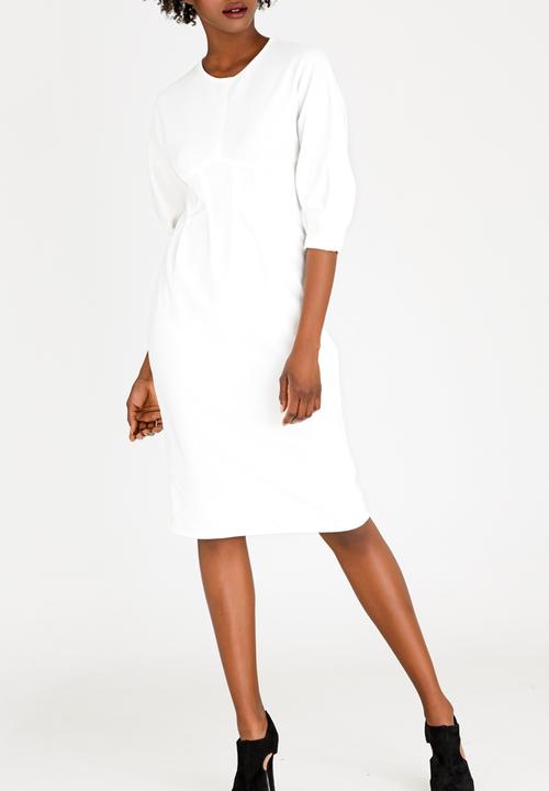 edit - 3/4 Lantern Sleeve Dress Off White