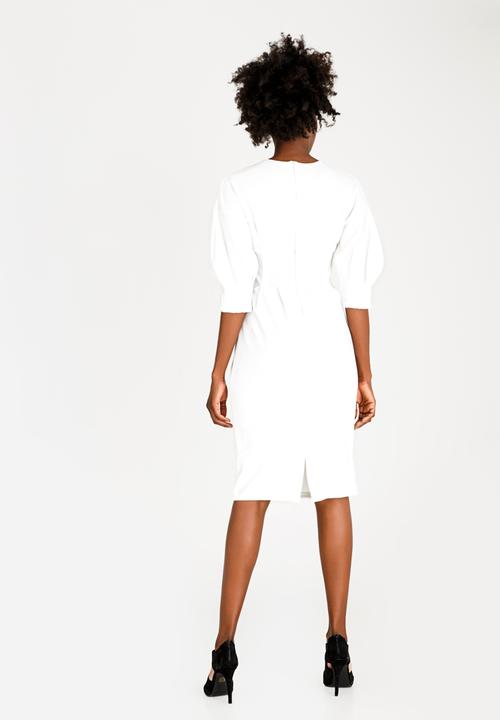 edit - 3/4 Lantern Sleeve Dress Off White