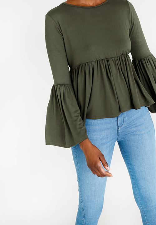 c(inch) - Volume Peplum Top Dark Green