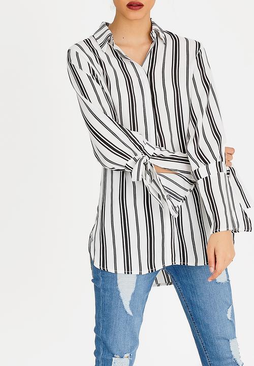 STYLE REPUBLIC - Tie Sleeve Shirt Black and White