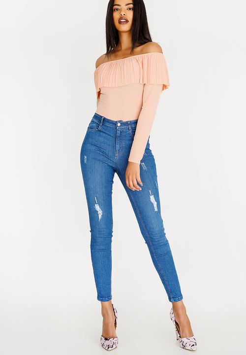GUESS - Guess Pleated Ruffle Detail Top Peach