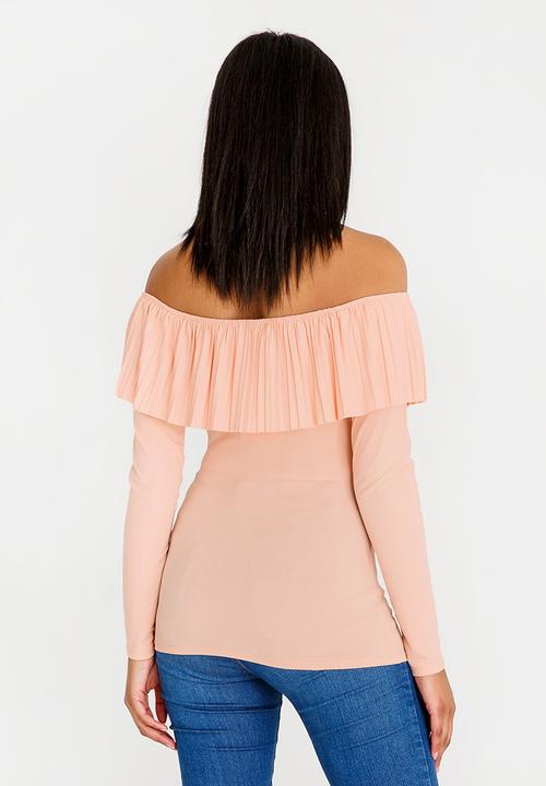 GUESS - Guess Pleated Ruffle Detail Top Peach