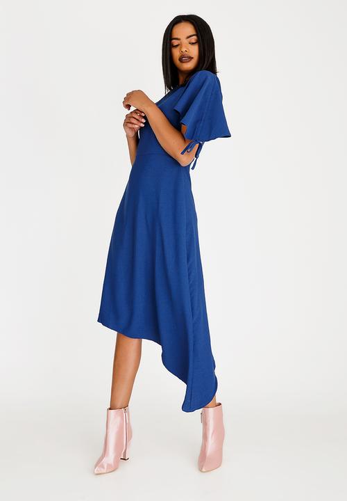 Revenge - Asymmetric Dress with Tie Sleeve Navy