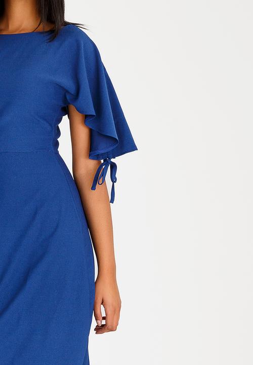 Revenge - Asymmetric Dress with Tie Sleeve Navy