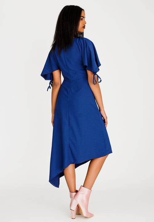 Revenge - Asymmetric Dress with Tie Sleeve Navy