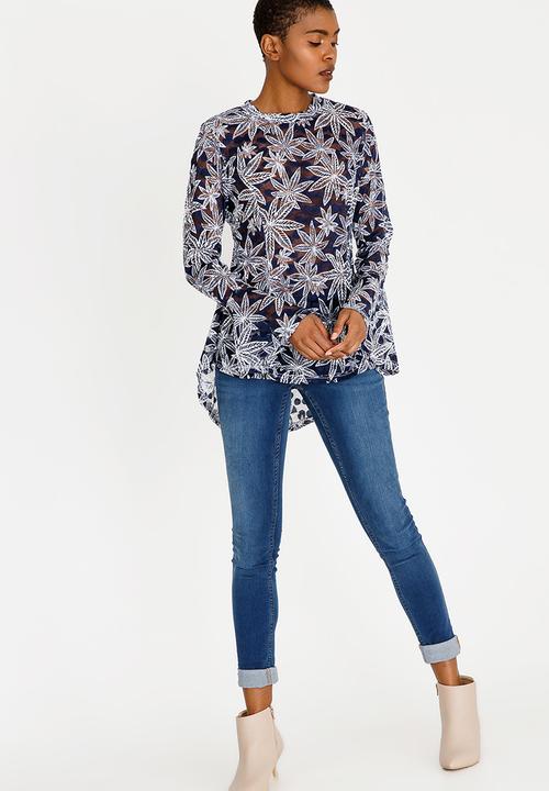 Revenge - Flare Sleeve Highneck Blouse Blue