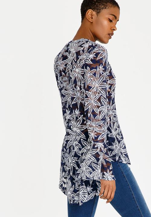 Revenge - Flare Sleeve Highneck Blouse Blue