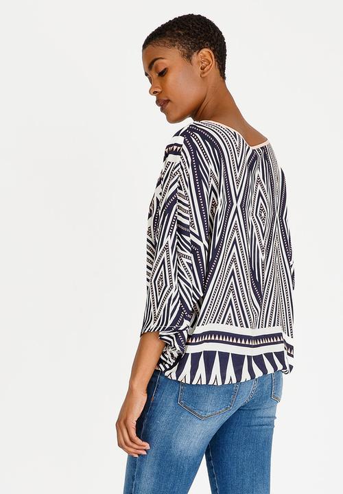 Revenge - Tribal V-neck Top Navy & White