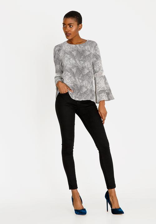 Revenge - Layered Sleeve Blouse with Crochet Inset Black and White
