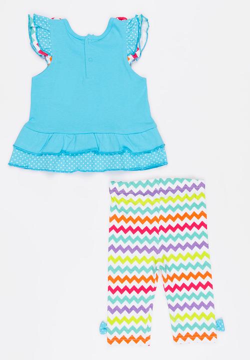 Twin Clothing - Short Sleeve Parrot Two Piece Set Multi-colour