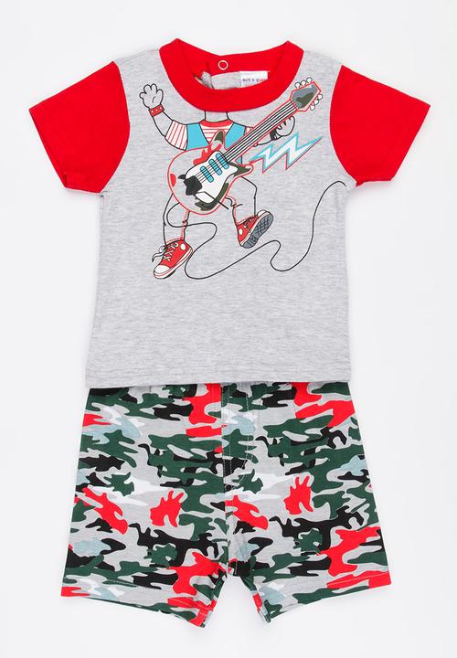 Twin Clothing - Two Piece Camou Shorts Set Red