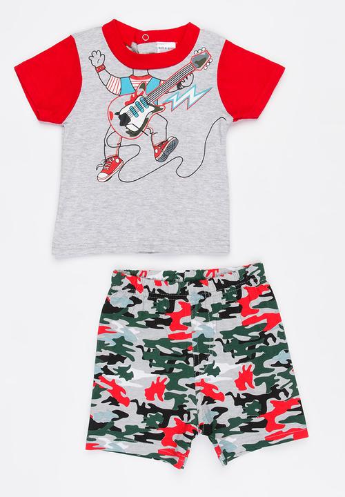 Twin Clothing - Two Piece Camou Shorts Set Red