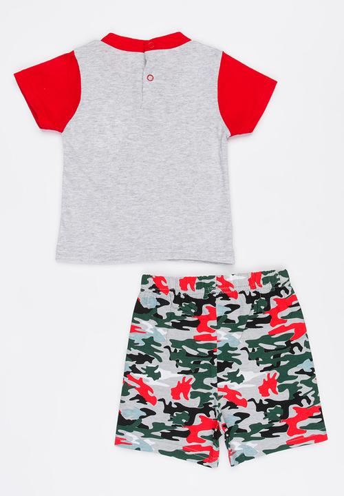 Twin Clothing - Two Piece Camou Shorts Set Red