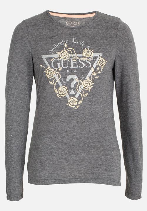 GUESS - Girls Rose Embroidery Tee Grey