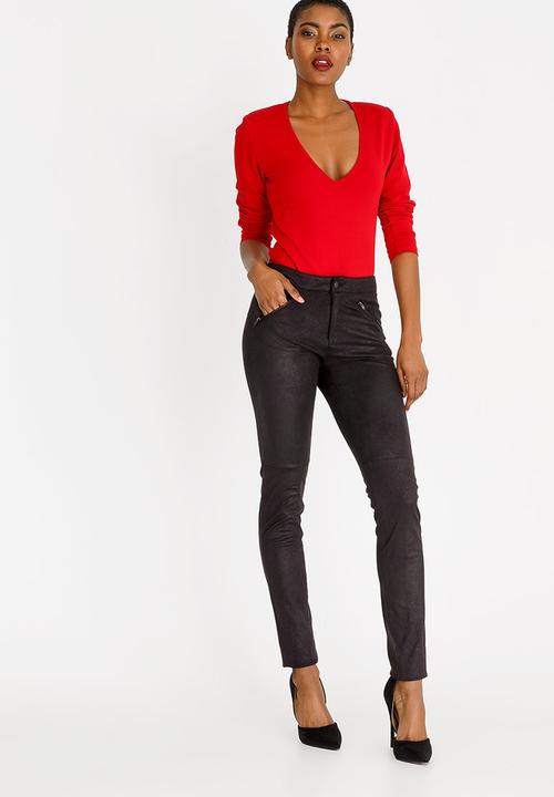 c(inch) - Suede Like Zip Detail Pants Black