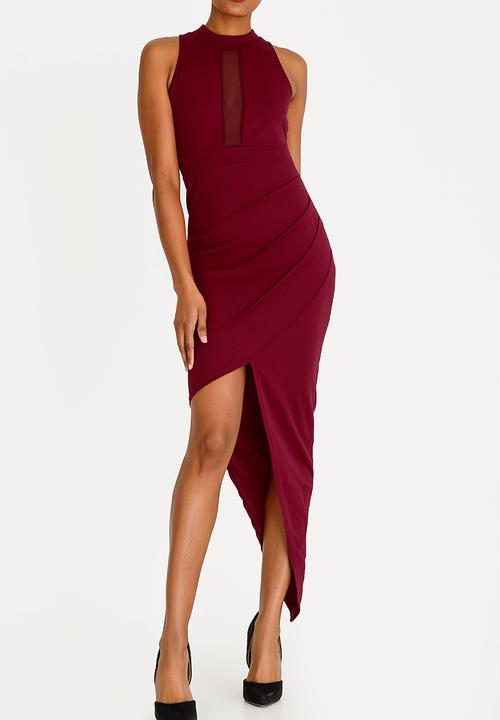 STYLE REPUBLIC - Asymmetrical Bodycon Dress Dark Red