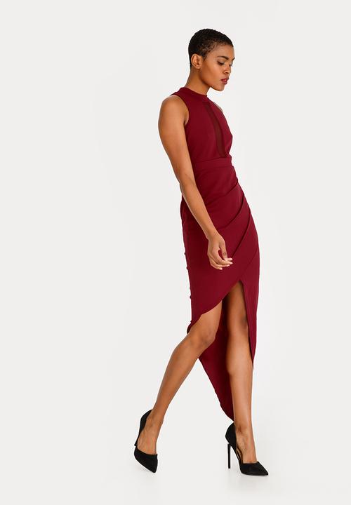 STYLE REPUBLIC - Asymmetrical Bodycon Dress Dark Red
