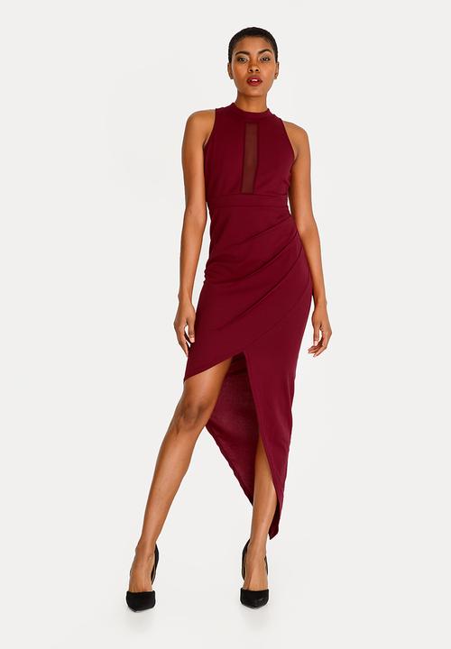 STYLE REPUBLIC - Asymmetrical Bodycon Dress Dark Red