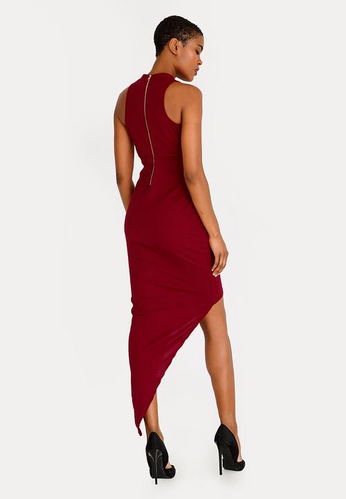 STYLE REPUBLIC - Asymmetrical Bodycon Dress Dark Red