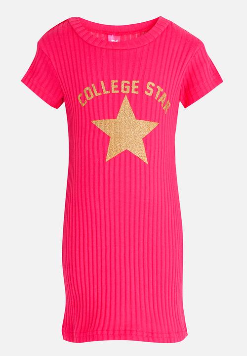 Pop Candy - Short sleeve ribbed printed dress - pink 