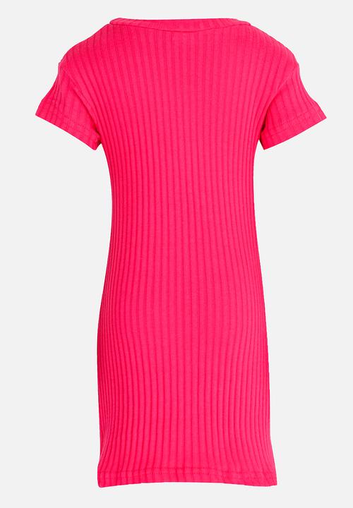 Pop Candy - Short sleeve ribbed printed dress - pink 