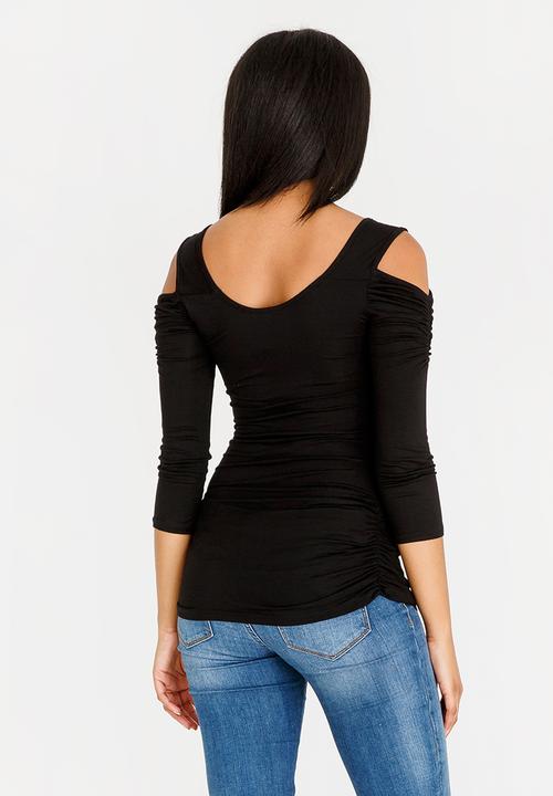 edit - 3/4 Sleeve Cold Shoulder Top Black