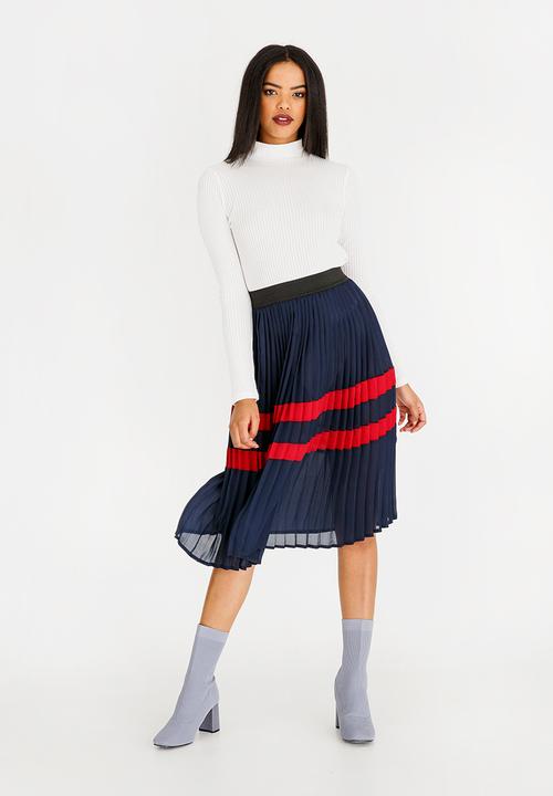 STYLE REPUBLIC - Pleated Midi Skirt Navy