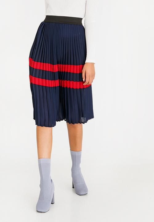 STYLE REPUBLIC - Pleated Midi Skirt Navy