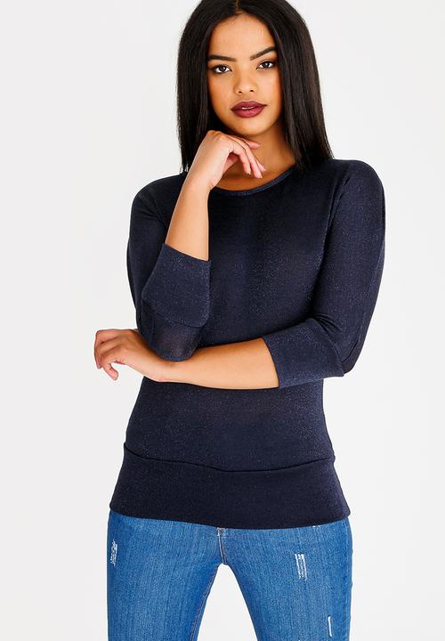 c(inch) - Lurex 3/4 Sleeve Top Navy