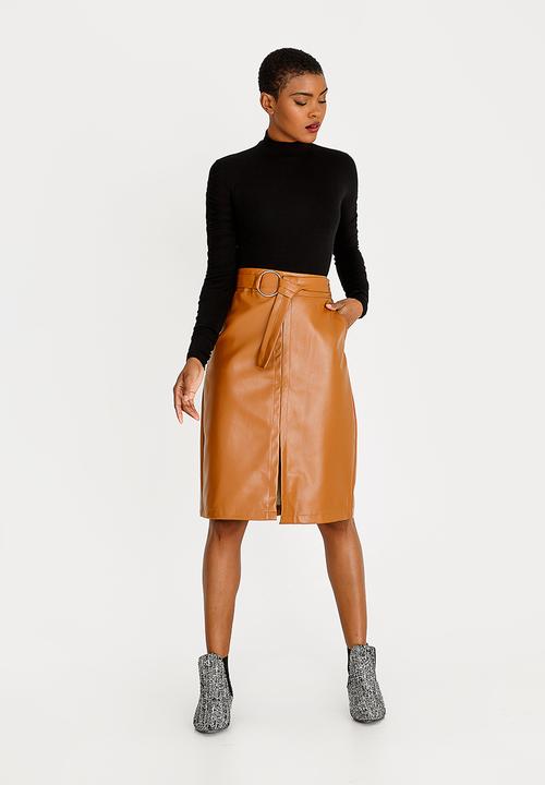 STYLE REPUBLIC - Belted Faux Leather Skirt Tan
