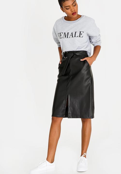 STYLE REPUBLIC - Belted Faux Leather Skirt Black