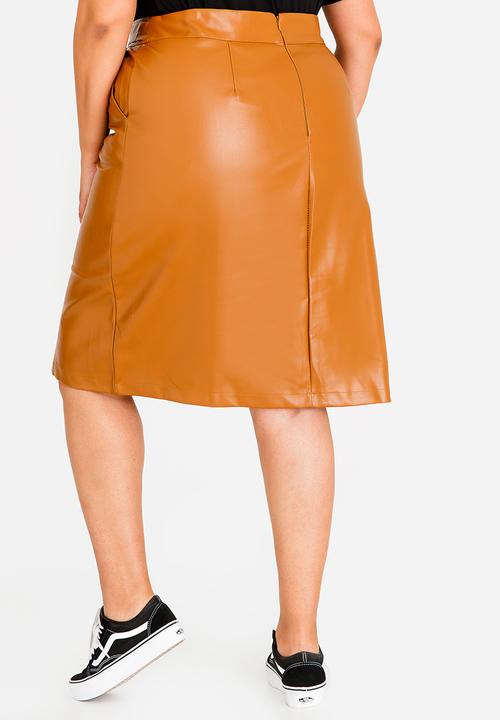 STYLE REPUBLIC PLUS - Skirt with self tie detailing & front slit - tan