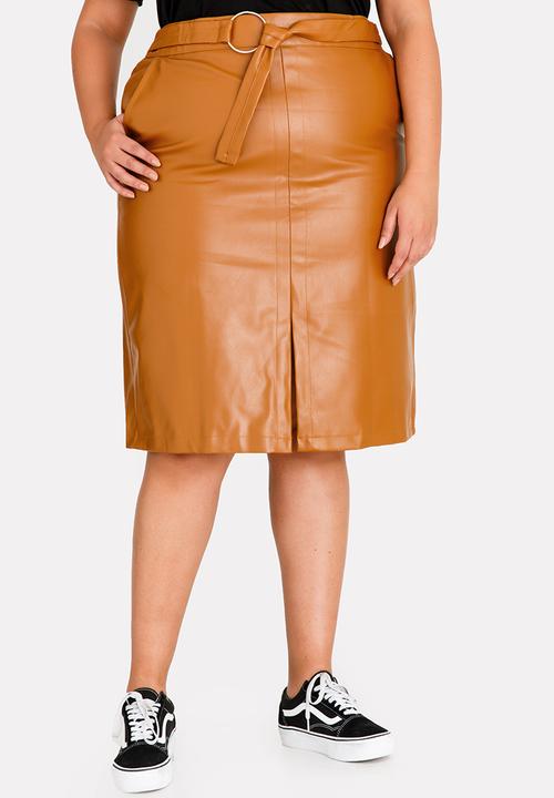 STYLE REPUBLIC PLUS - Skirt with self tie detailing & front slit - tan