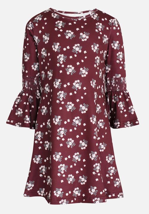 See-Saw - Flute Sleeve Swing Dress Multi-colour