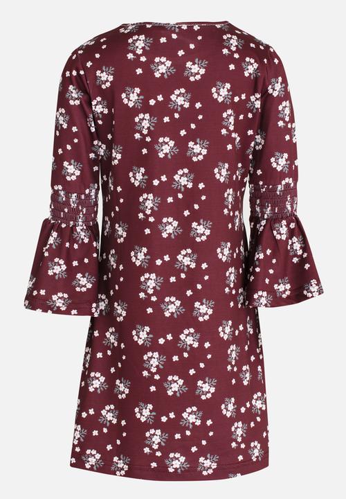 See-Saw - Flute Sleeve Swing Dress Multi-colour